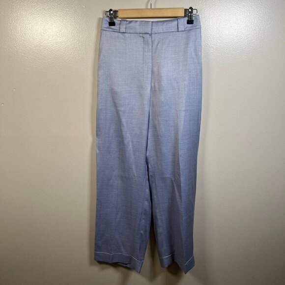 Theory Straight Cuff Pants Size 4 Sky Light Blue Work Career Business Silk Blend - Picture 1 of 12